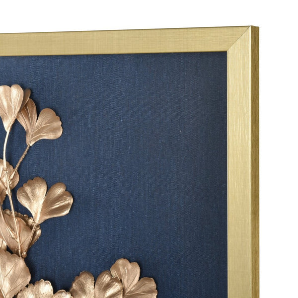 Atlas Leaf Framed Shadow Box Art with Gold Bloom on Navy Background - Modern Elegance for Home Décor Leaf Shadow II Framed Wall Art WA11080-02
