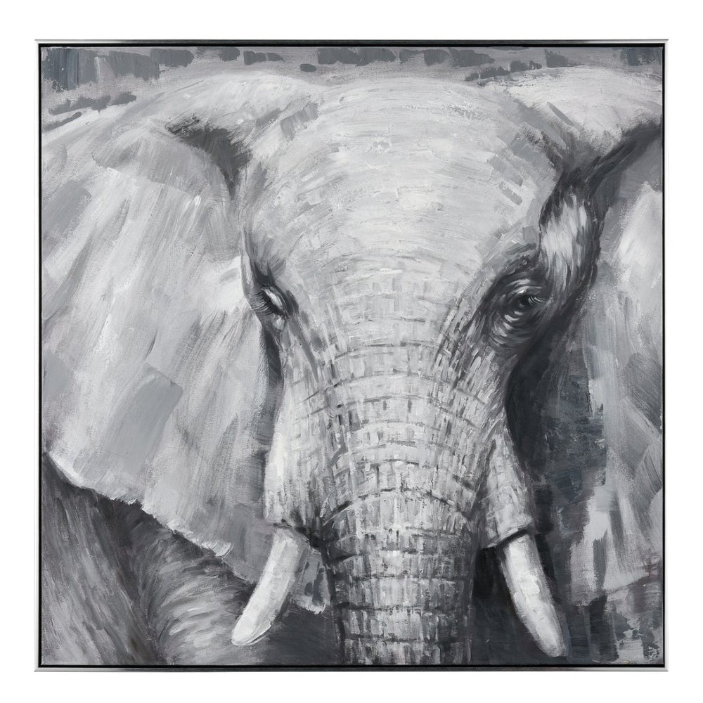 Atlas Legendary African Elephant Wall Art - Hand-Painted Acrylic on Canvas in Elegant Silver Frame, 39.5" WA11081-01