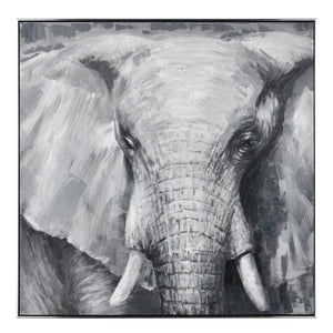 Atlas Legendary African Elephant Wall Art - Hand-Painted Acrylic on Canvas in Elegant Silver Frame, 39.5" WA11081-01