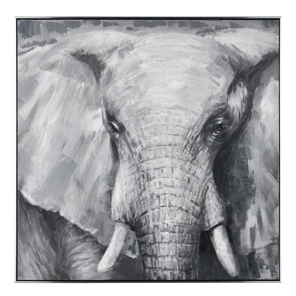 Atlas Legendary African Elephant Wall Art - Hand-Painted Acrylic on Canvas in Elegant Silver Frame, 39.5" WA11081-01