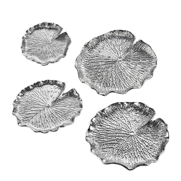 Atlas Lilypad Dimensional Wall Art for Elegant Home Décor – Versatile Metallic Sculptures for Any Space Set of 4 Silver WA11082-02S