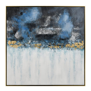 Atlas Living Blues Hand-Painted Coastal Wall Art with Gold Leaf, Modern Framed Abstract for Home Decor WA11083-01