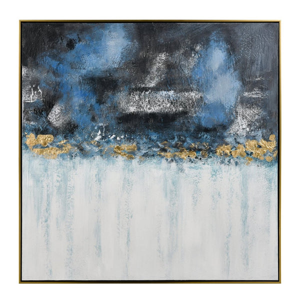 Atlas Living Blues Hand-Painted Coastal Wall Art with Gold Leaf, Modern Framed Abstract for Home Decor WA11083-01