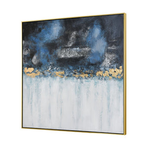 Atlas Living Blues Hand-Painted Coastal Wall Art with Gold Leaf, Modern Framed Abstract for Home Decor WA11083-01