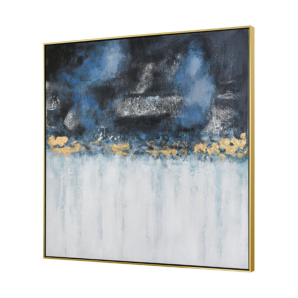 Atlas Living Blues Hand-Painted Coastal Wall Art with Gold Leaf, Modern Framed Abstract for Home Decor WA11083-01