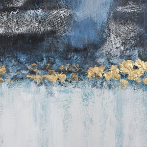 Atlas Living Blues Hand-Painted Coastal Wall Art with Gold Leaf, Modern Framed Abstract for Home Decor WA11083-01