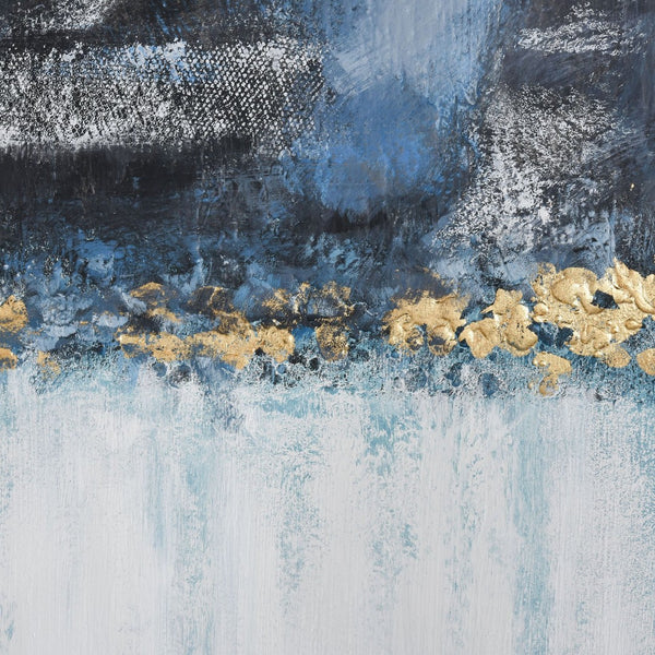 Atlas Living Blues Hand-Painted Coastal Wall Art with Gold Leaf, Modern Framed Abstract for Home Decor WA11083-01