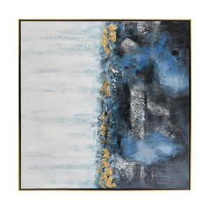 Atlas Living Blues Hand-Painted Coastal Wall Art with Gold Leaf, Modern Framed Abstract for Home Decor WA11083-01