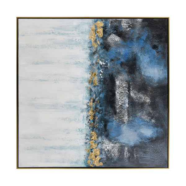 Atlas Living Blues Hand-Painted Coastal Wall Art with Gold Leaf, Modern Framed Abstract for Home Decor WA11083-01