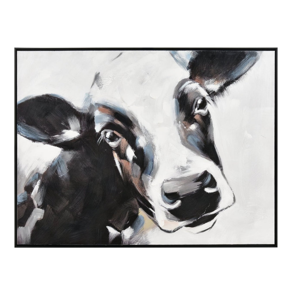 Atlas Lucy the Cow Hand-Painted Wall Art in Black Floating Frame - Charming Modern Farmhouse Decor WA11086-01