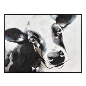 Atlas Lucy the Cow Hand-Painted Wall Art in Black Floating Frame - Charming Modern Farmhouse Decor WA11086-01