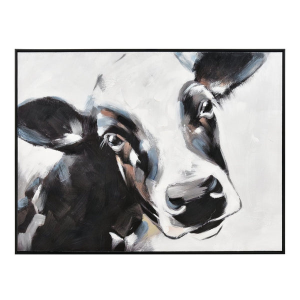Atlas Lucy the Cow Hand-Painted Wall Art in Black Floating Frame - Charming Modern Farmhouse Decor WA11086-01