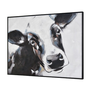 Atlas Lucy the Cow Hand-Painted Wall Art in Black Floating Frame - Charming Modern Farmhouse Decor WA11086-01