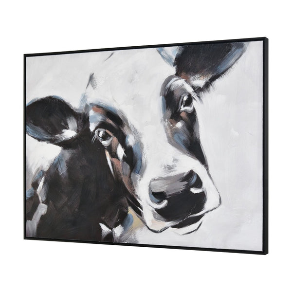 Atlas Lucy the Cow Hand-Painted Wall Art in Black Floating Frame - Charming Modern Farmhouse Decor WA11086-01