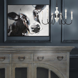 Atlas Lucy the Cow Hand-Painted Wall Art in Black Floating Frame - Charming Modern Farmhouse Decor WA11086-01