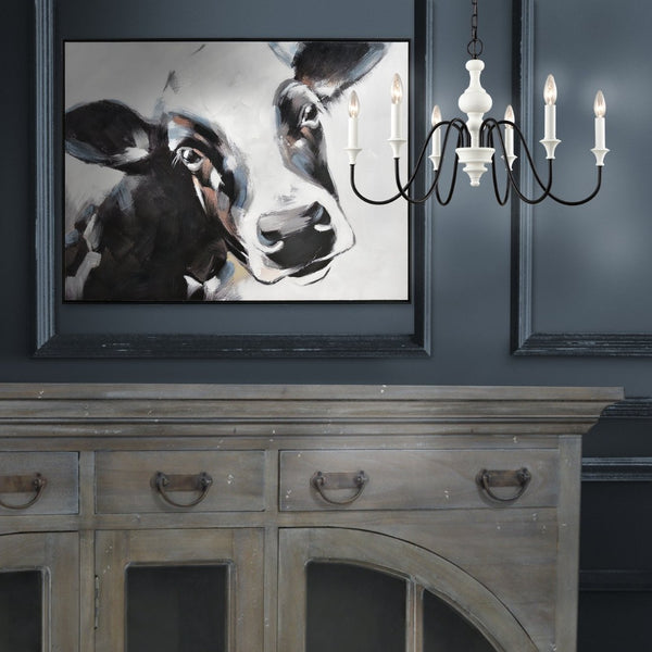 Atlas Lucy the Cow Hand-Painted Wall Art in Black Floating Frame - Charming Modern Farmhouse Decor WA11086-01