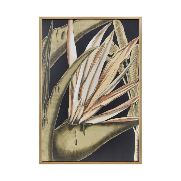 Atlas Lush Framed Botanical Wall Art - Vibrant Green Bird of Paradise on Black, Modern Home Decor Piece WA11087-01