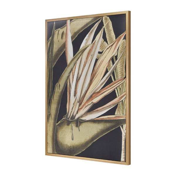 Atlas Lush Framed Botanical Wall Art - Vibrant Green Bird of Paradise on Black, Modern Home Decor Piece WA11087-01