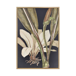 Atlas Lush Framed Wall Art - Tropical Botanical Elegance with Bold Green Leaves & Dramatic Black Backdrop WA11087-02