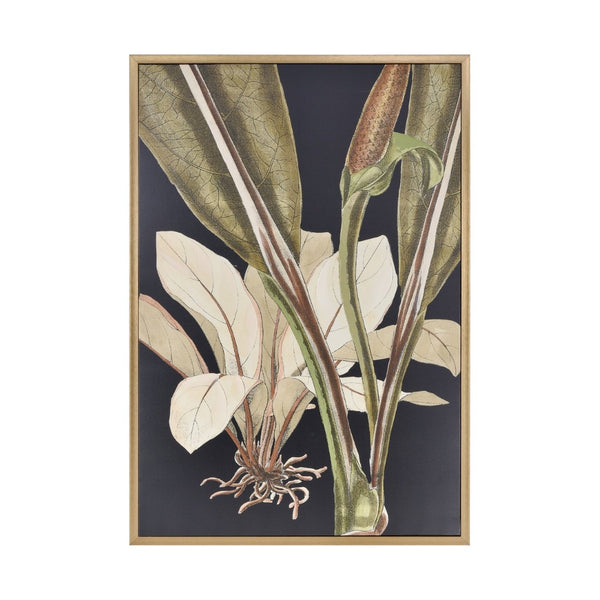 Atlas Lush Framed Wall Art - Tropical Botanical Elegance with Bold Green Leaves & Dramatic Black Backdrop WA11087-02