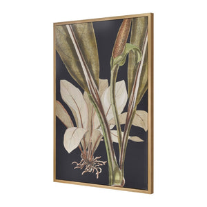 Atlas Lush Framed Wall Art - Tropical Botanical Elegance with Bold Green Leaves & Dramatic Black Backdrop WA11087-02