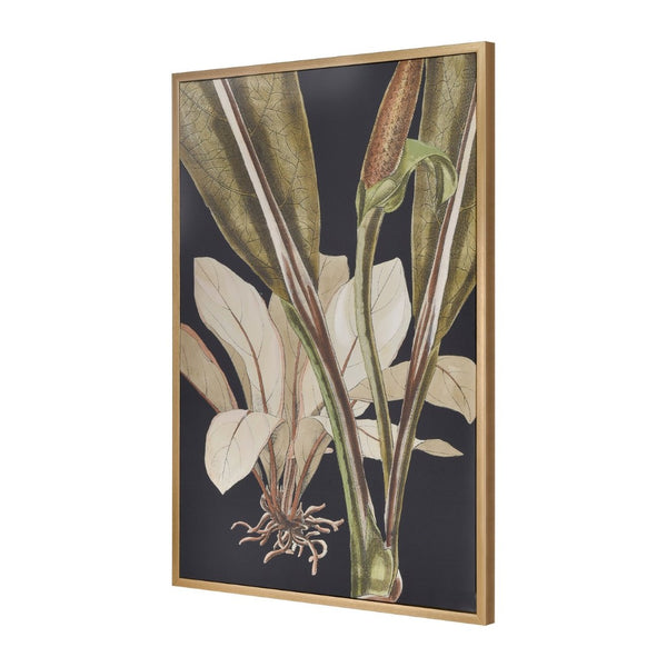 Atlas Lush Framed Wall Art - Tropical Botanical Elegance with Bold Green Leaves & Dramatic Black Backdrop WA11087-02