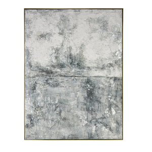 Atlas Miffed Wall Art – Textured Abstract Seascape in Muted Greys with Elegant Black and Gold Framing WA11092-01