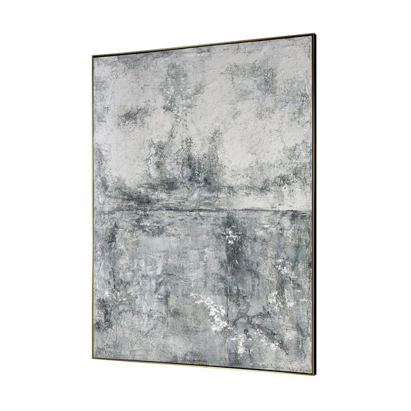 Atlas Miffed Wall Art – Textured Abstract Seascape in Muted Greys with Elegant Black and Gold Framing WA11092-01