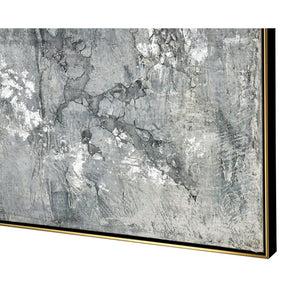 Atlas Miffed Wall Art – Textured Abstract Seascape in Muted Greys with Elegant Black and Gold Framing WA11092-01