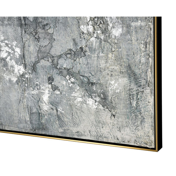 Atlas Miffed Wall Art – Textured Abstract Seascape in Muted Greys with Elegant Black and Gold Framing WA11092-01