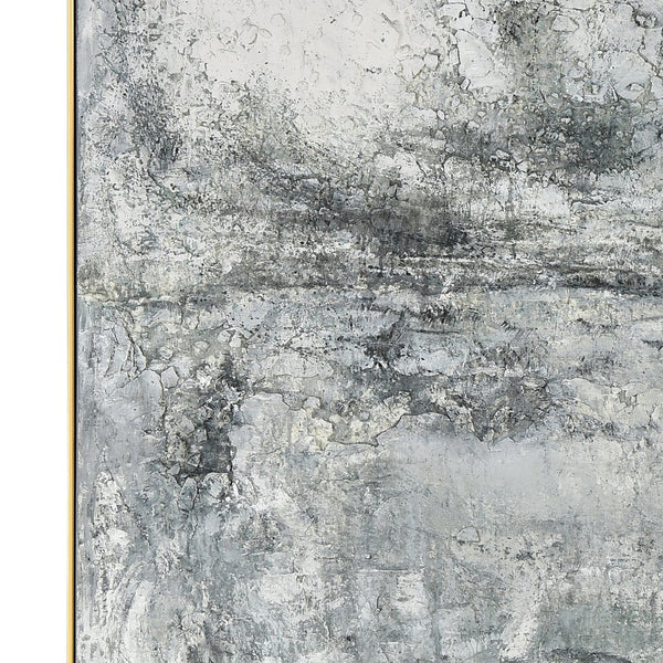 Atlas Miffed Wall Art – Textured Abstract Seascape in Muted Greys with Elegant Black and Gold Framing WA11092-01