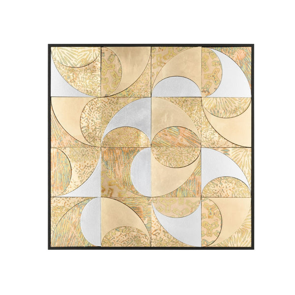 Atlas Mixed Metal Wall Art – Stunning Abstract Framed Mosaic with Silver & Gold Discs for Modern Décor WA11095-01