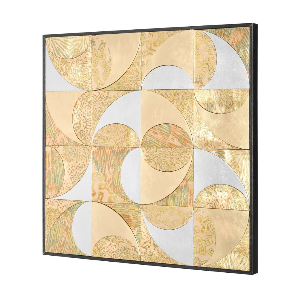 Atlas Mixed Metal Wall Art – Stunning Abstract Framed Mosaic with Silver & Gold Discs for Modern Décor WA11095-01