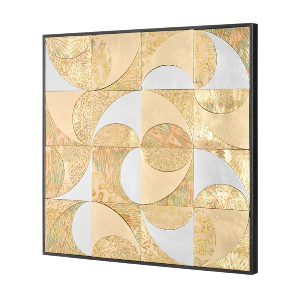 Atlas Mixed Metal Wall Art – Stunning Abstract Framed Mosaic with Silver & Gold Discs for Modern Décor WA11095-01