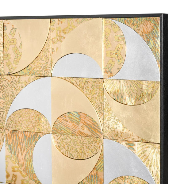 Atlas Mixed Metal Wall Art – Stunning Abstract Framed Mosaic with Silver & Gold Discs for Modern Décor WA11095-01