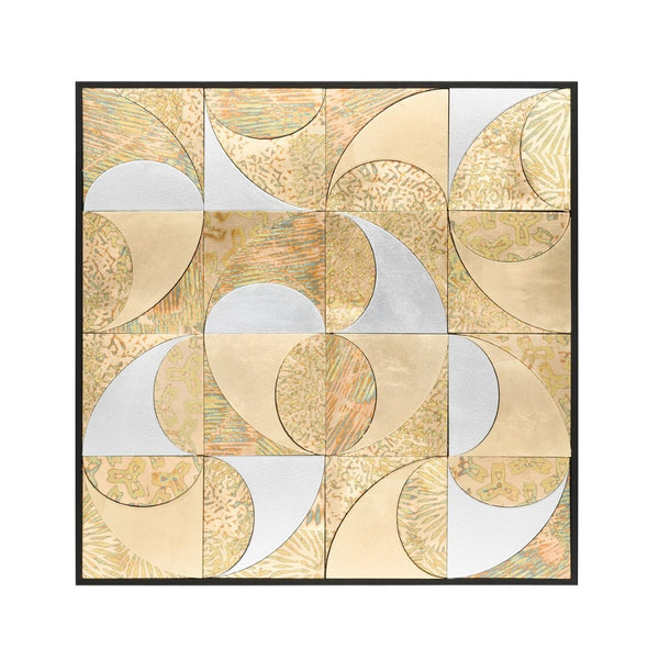 Atlas Mixed Metal Wall Art – Stunning Abstract Framed Mosaic with Silver & Gold Discs for Modern Décor WA11095-01