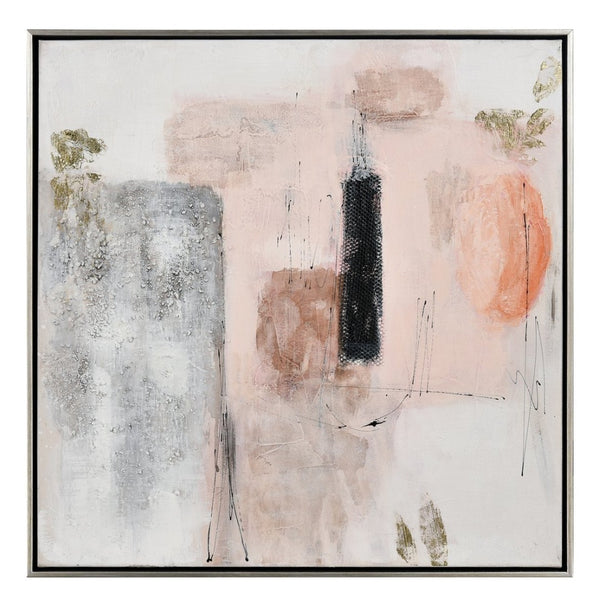 Atlas Modern Blush I | Hand-Painted Abstract Wall Art with Gold Leaf in Champagne Floating Frame, 25" WA11096-01