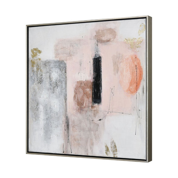 Atlas Modern Blush I | Hand-Painted Abstract Wall Art with Gold Leaf in Champagne Floating Frame, 25" WA11096-01