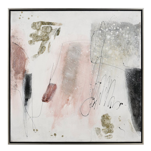Atlas Modern Blush II Framed Wall Art - Hand-Painted Abstract Canvas with Gold Leaf & Champagne Frame WA11096-02
