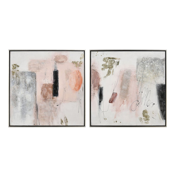 Atlas Modern Blush II Framed Wall Art - Hand-Painted Abstract Canvas with Gold Leaf & Champagne Frame WA11096-02