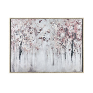 Atlas Norcross Serene Forest Framed Wall Art - Modern Grey Mist with Bold Pink Leaves for Stylish Decor WA11103-01
