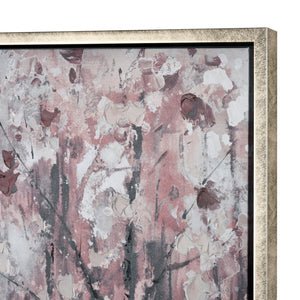 Atlas Norcross Serene Forest Framed Wall Art - Modern Grey Mist with Bold Pink Leaves for Stylish Decor WA11103-01