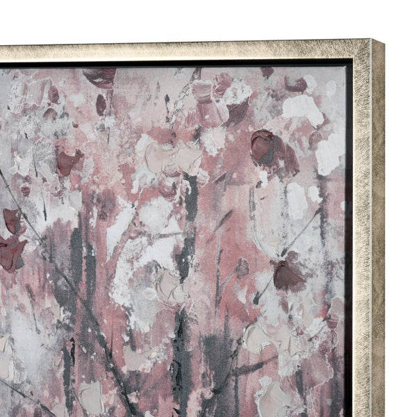 Atlas Norcross Serene Forest Framed Wall Art - Modern Grey Mist with Bold Pink Leaves for Stylish Decor WA11103-01