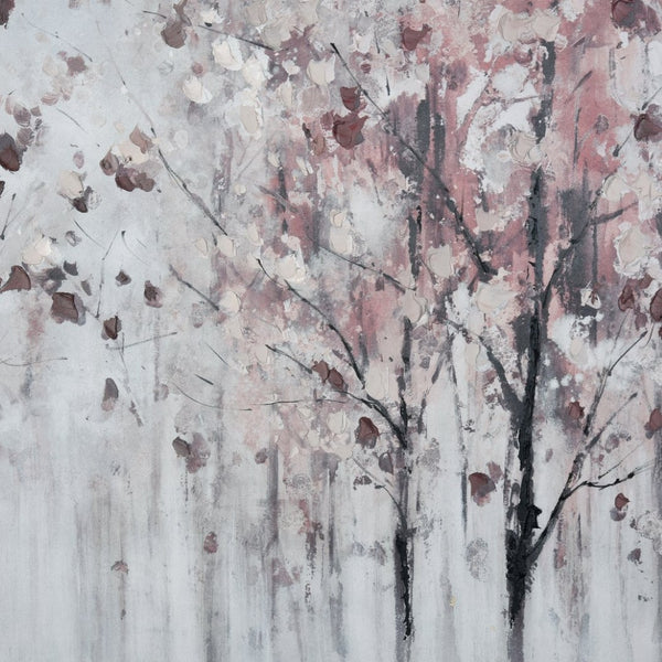 Atlas Norcross Serene Forest Framed Wall Art - Modern Grey Mist with Bold Pink Leaves for Stylish Decor WA11103-01