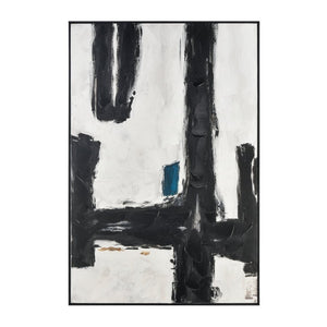 Atlas Obsidian Modern Abstract Wall Art - Bold Black Brushstrokes on Textured White Canvas with Teal Accents Obsidian I Abstract Wall Art WA11104-01