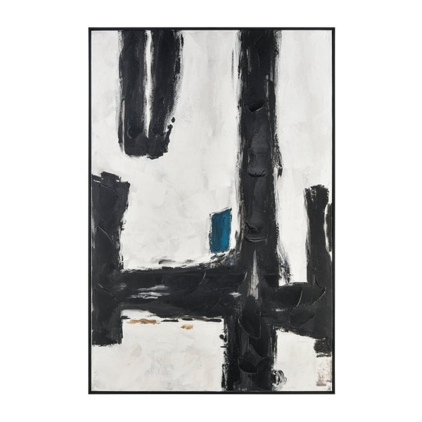 Atlas Obsidian Modern Abstract Wall Art - Bold Black Brushstrokes on Textured White Canvas with Teal Accents Obsidian I Abstract Wall Art WA11104-01