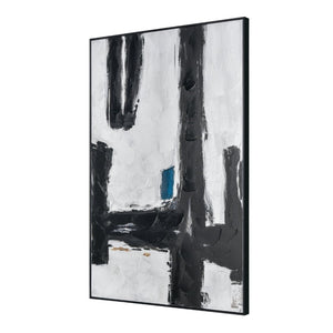 Atlas Obsidian Modern Abstract Wall Art - Bold Black Brushstrokes on Textured White Canvas with Teal Accents Obsidian I Abstract Wall Art WA11104-01