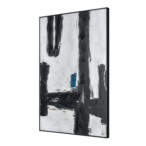 Atlas Obsidian Modern Abstract Wall Art - Bold Black Brushstrokes on Textured White Canvas with Teal Accents Obsidian I Abstract Wall Art WA11104-01