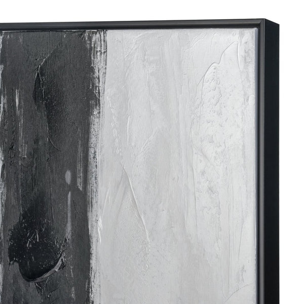 Atlas Obsidian Modern Abstract Wall Art - Bold Black Brushstrokes on Textured White Canvas with Teal Accents Obsidian I Abstract Wall Art WA11104-01