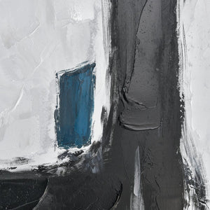 Atlas Obsidian Modern Abstract Wall Art - Bold Black Brushstrokes on Textured White Canvas with Teal Accents Obsidian I Abstract Wall Art WA11104-01